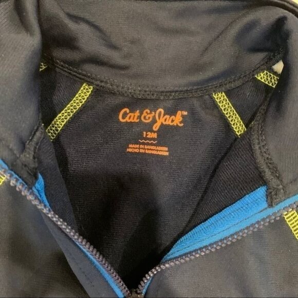 Cat and Jack 2 Piece Tracksuit Set Navy Blue Neon Green Stripes Size Boys 12M - Picture 2 of 7